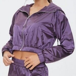 Forever 21 Purple Hooded Windbreaker Jacket Sz Med